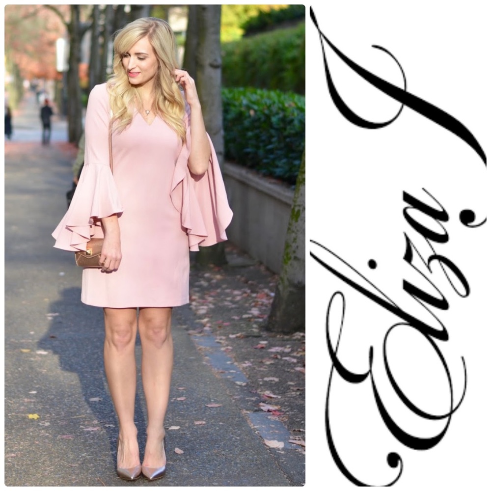 Eliza J Bell Sleeve V-Neck Crepe dress - Picture 2 of 8